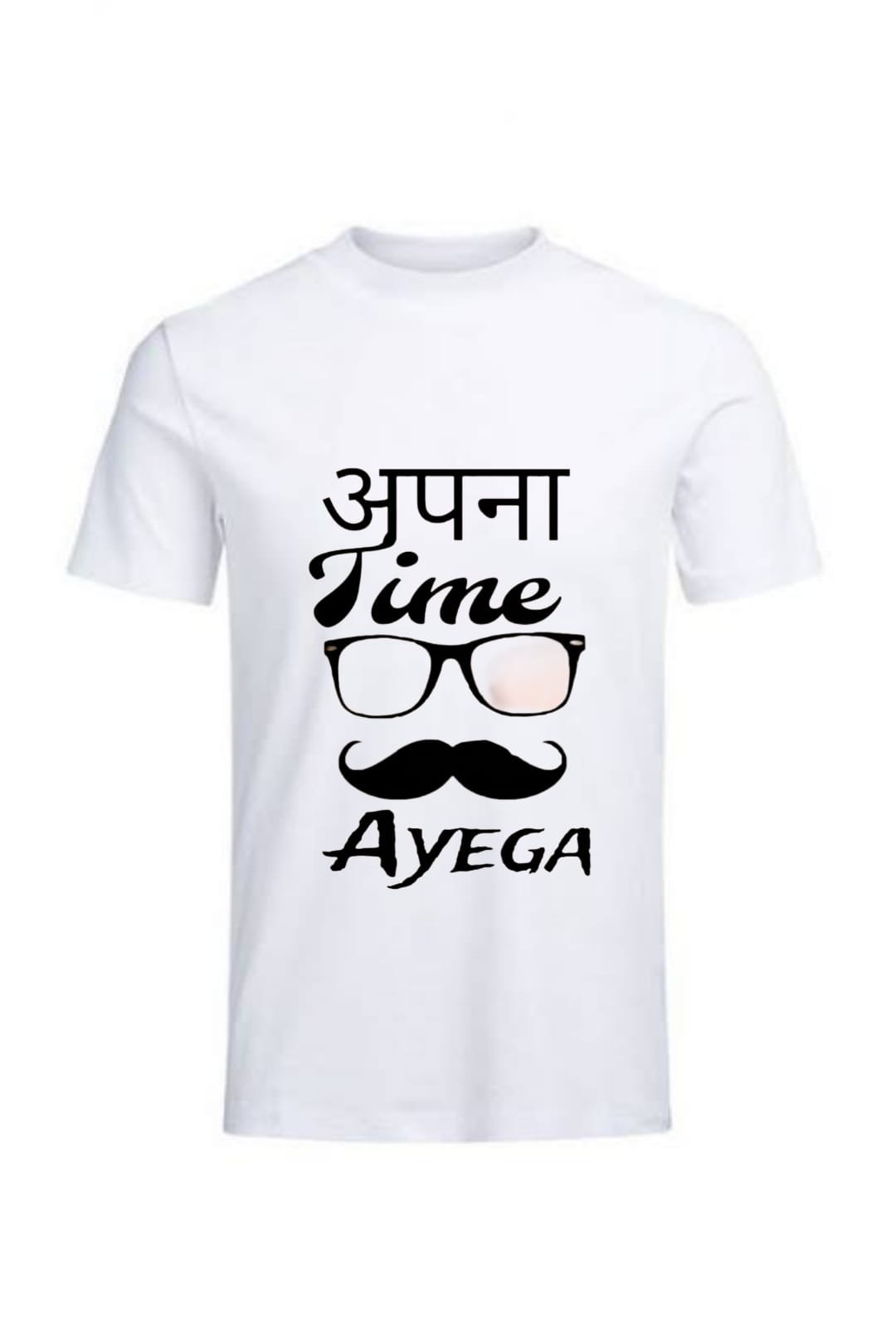 men's cotton printed t-shirt, round neck printed t-shirt, apna time ayega logo printed t-shirt